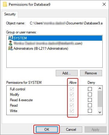 Allow Permissions For System