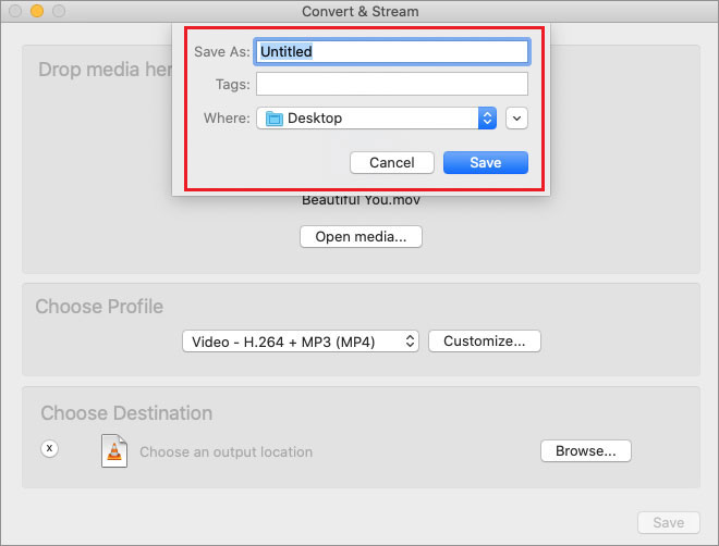 Choose Browse to select the location and file name. Then click Save