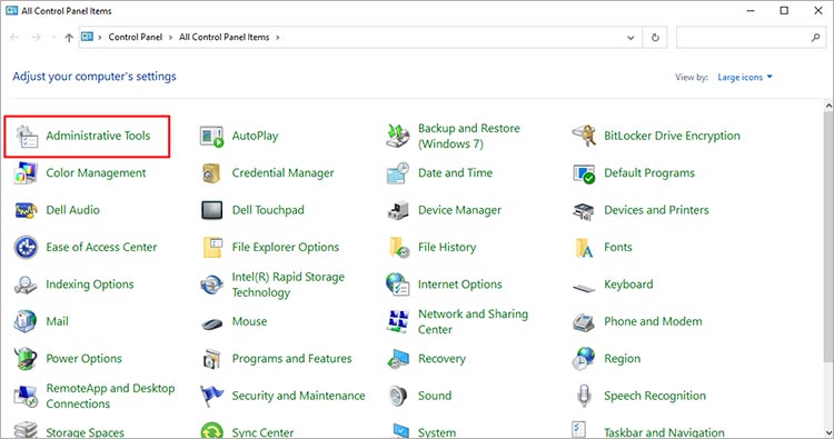 Selecting Administrative Tools from Control Panel