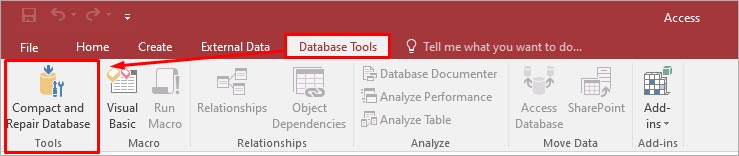 Click Database Compact And Repair Database