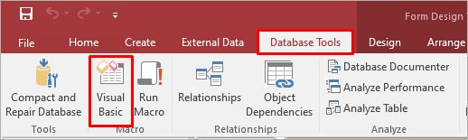 Selecting Visual Basic under Database Tools