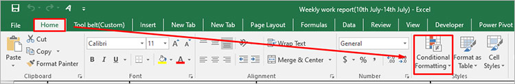 Finding Conditional Formatting in the Home tab