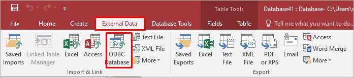 ODBC Database under the External Data