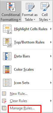 Choosing Manage Rules from the available options