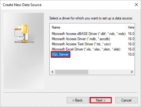 Creating new data source from SQL server