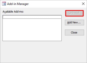 Click Un Install In Add-in Manager