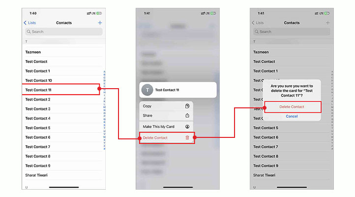 Delete a single Contact on iPhone