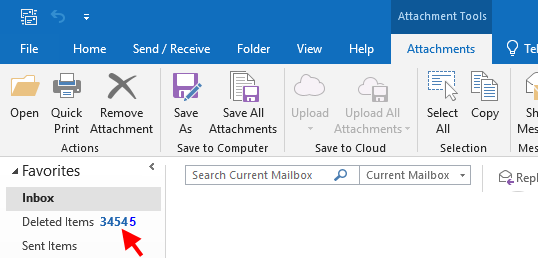 Deleted items in the outlook