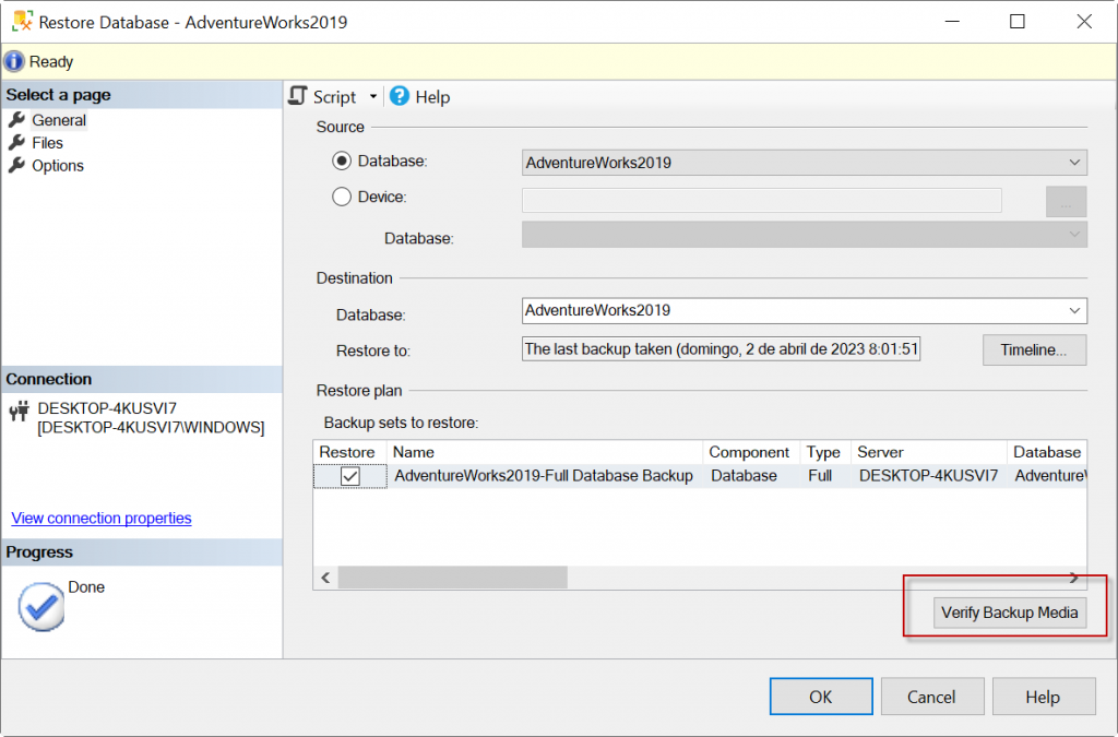 Right-click on Databases, select Restore Database, browse and choose the database, and use Verify Backup Media option