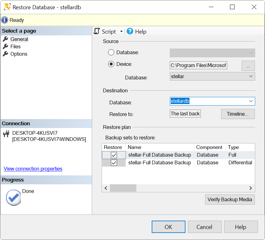 Choosing the Backup sets and clicking OK.