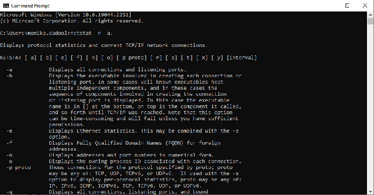  Prompting command and typing netstat –n –a.