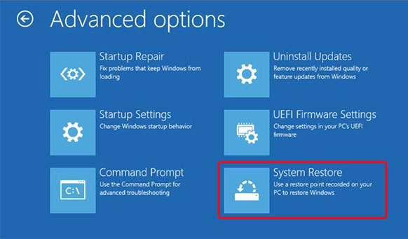 click on system restore option in WinRE