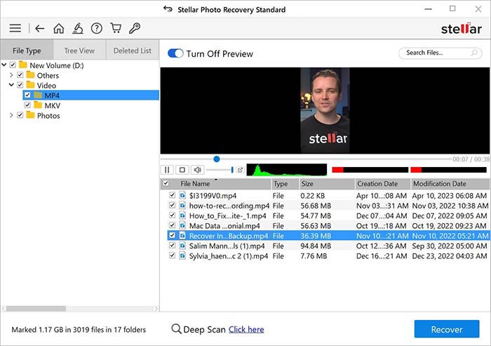 preview recovered videos