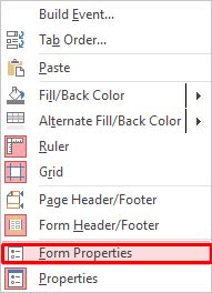 Select Form Properties