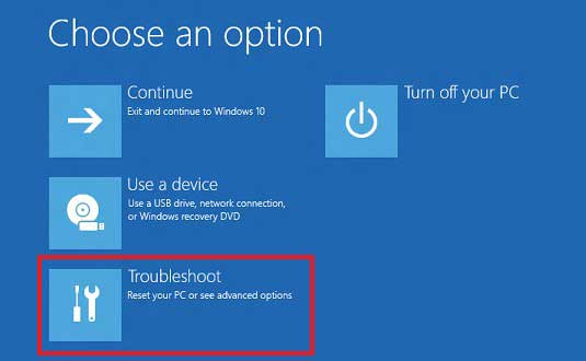 select troubleshoot in WIndows RE