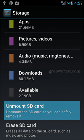 Unmount the SD card