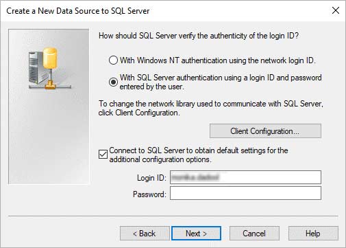 Create a New Data Source to SQL Server die