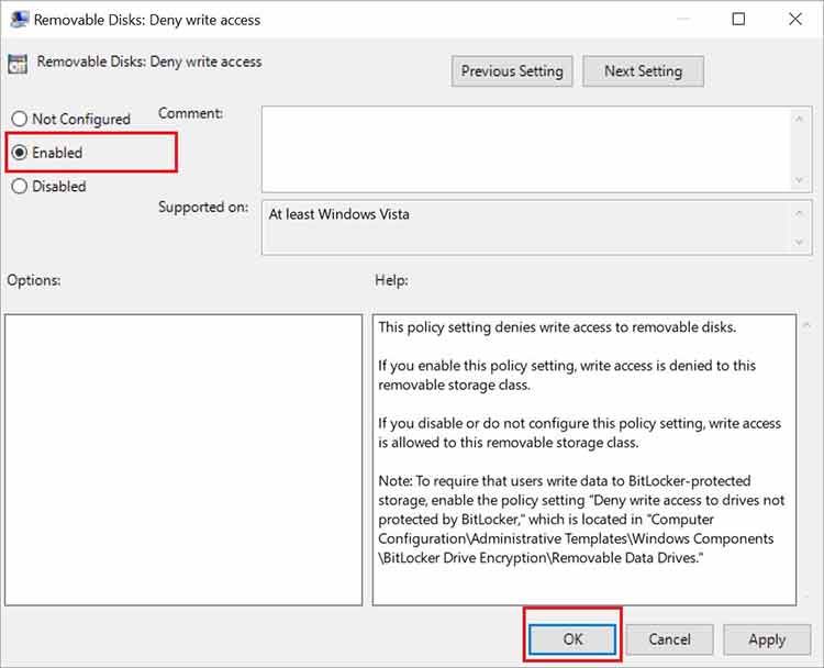 10 disable write protection using group policy