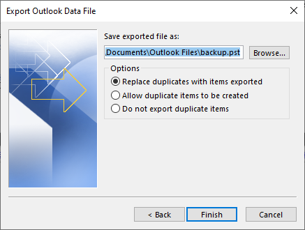 Click Finish to begin the export process.