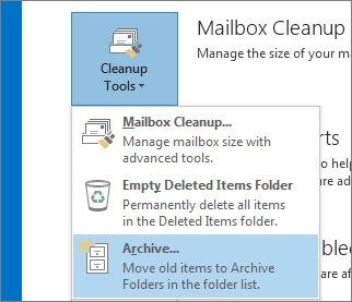 If you are using Outlook 2010 or 2013, go to File > Info > Cleanup Tools > Archive..