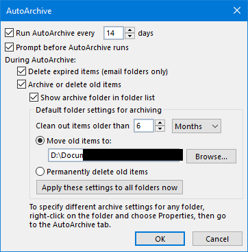 Click on AutoArchive Settings.