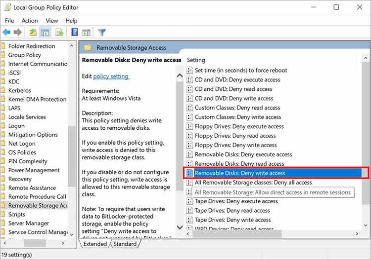 9 disable write protection using group policy