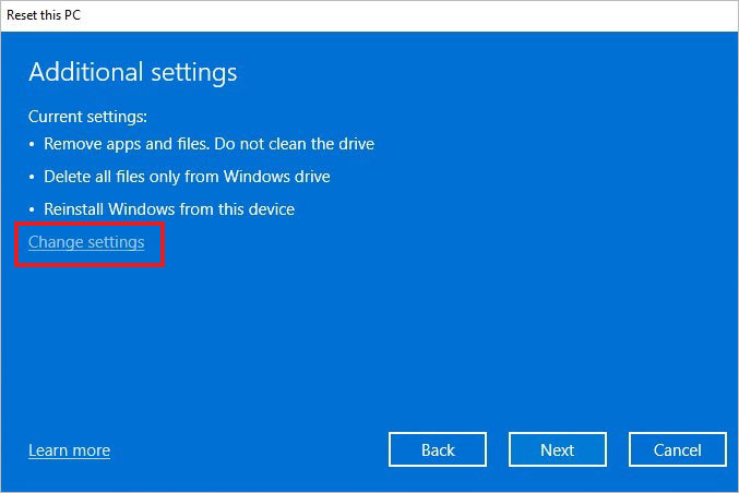 click on Change settings