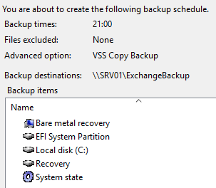 Advanced Option is set as VSS Copy Backup