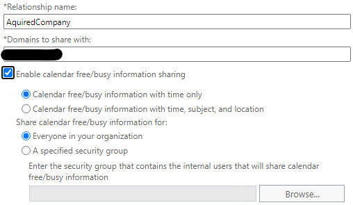 Enter the name of the relationship and the domain name to share with