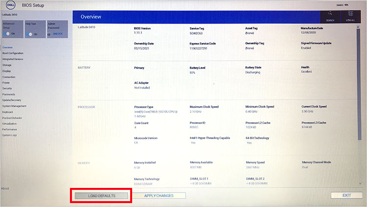 Locate Load Defaults Option In BIOS