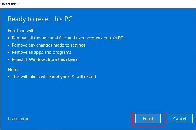 click on Reset after reviewing all the changes