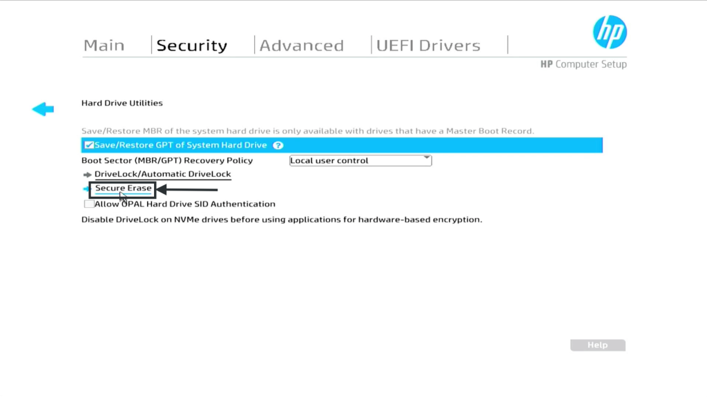 Choose the Secure Erase option
