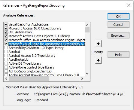 Checking and Selecting All References in Microsoft Access References Dialog Box