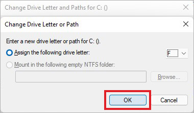 click OK to complete Drive letter changing process