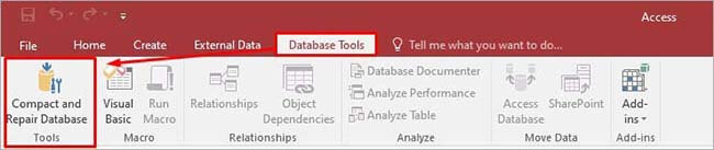Selecting Compact and Repair Database Tools from Database Tools
