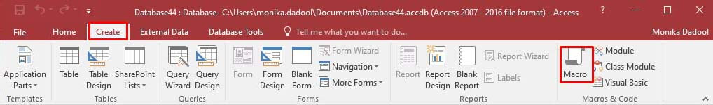 Microsoft Access File Navigation and Macro Creation