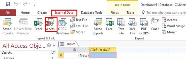 Clicking Access from External Data