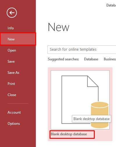 Adding New Blank desktop database
