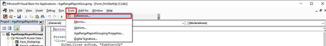 Access VBA Editor - Navigating to Tools and Selecting References