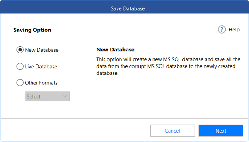 Saving option from Stellar Repair for MSSQL interface