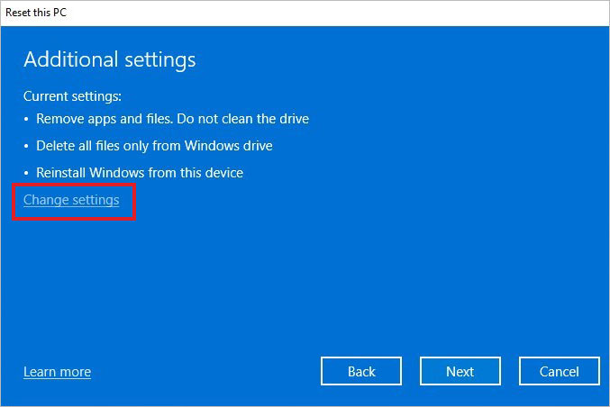 click on change settings in winRE