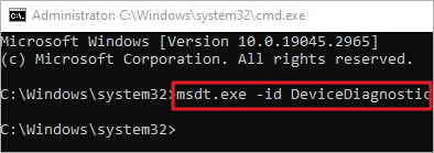 use the command prompt to execute the command for launching the hardware troubleshooter