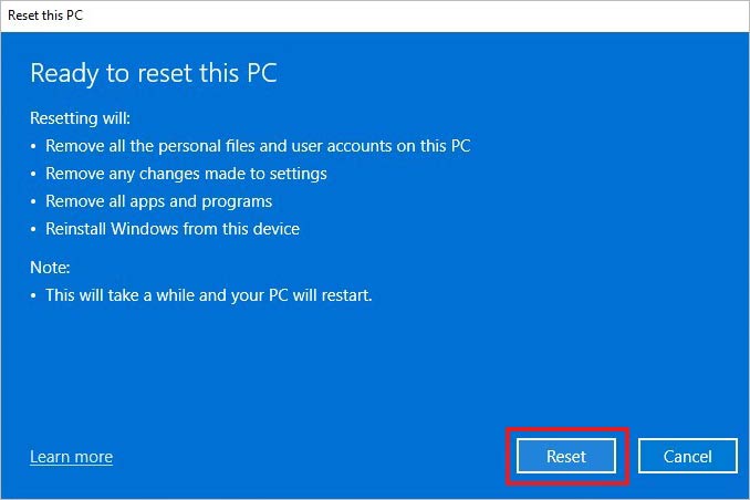 click on reset to permanently wipe your ssd 