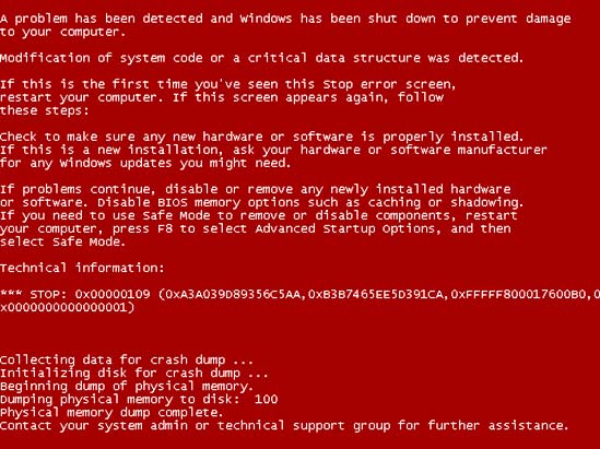 red screen of death error image
