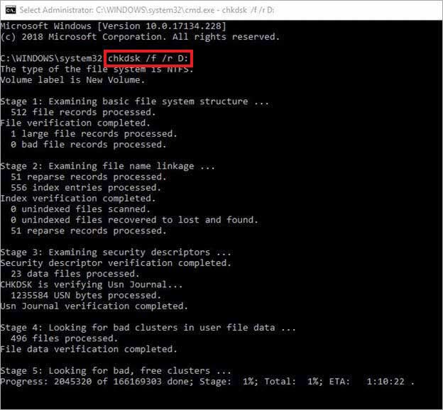 run chkdsk command