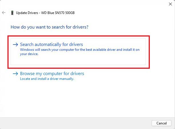 search automatically for drivers for WD M Passport drive