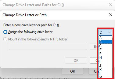 select drive letter from drop down list