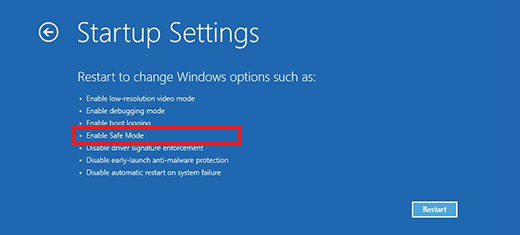 select enable safe mode