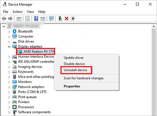 select uninstall device option in device manager