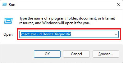 type mstd exe ID Device Diagnostic in run dialog box
